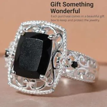 Shop LC Black Tourmaline Spinel Ring for Women 925 Sterling Silver Birthstone Jewelry Size 7 Ct 2.49 Valentines Day Gifts for Women