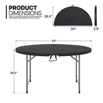 MoNiBloom 4.5Ft Round Folding Table, Indoor Outdoor Plastic Dining Card Table with Handle and Lock for Picnic Party Banquet Wedding, Black