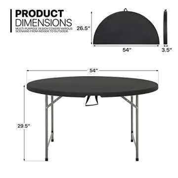 MoNiBloom 4.5Ft Round Folding Table, Indoor Outdoor Plastic Dining Card Table with Handle and Lock for Picnic Party Banquet Wedding, Black