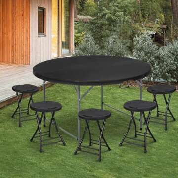 MoNiBloom 4.5Ft Round Folding Table, Indoor Outdoor Plastic Dining Card Table with Handle and Lock for Picnic Party Banquet Wedding, Black