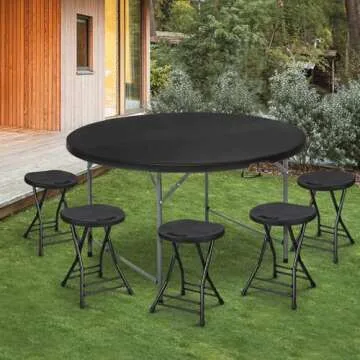 MoNiBloom 4.5Ft Round Folding Table, Indoor Outdoor Plastic Dining Card Table with Handle and Lock for Picnic Party Banquet Wedding, Black