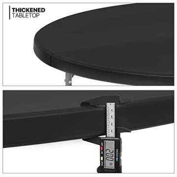 MoNiBloom 4.5Ft Round Folding Table, Indoor Outdoor Plastic Dining Card Table with Handle and Lock for Picnic Party Banquet Wedding, Black