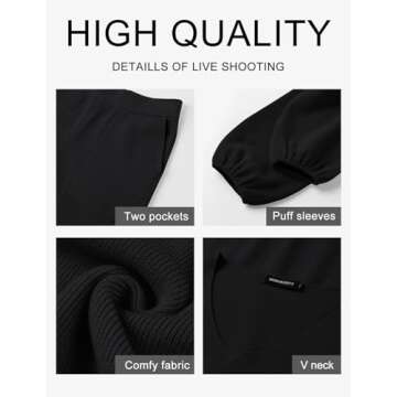 MEROKEETY Women's 2 Piece Outfits Long Sleeve V Neck Knit Pullover Tops and Wide Leg Pant Lounge Set,Black,S