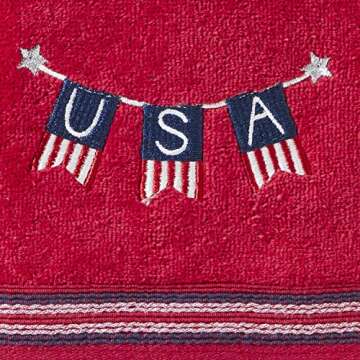 SKL Home Patriotic 4th of July USA Banner Hand Towel Set, (2-Pack), Red 2 Pack