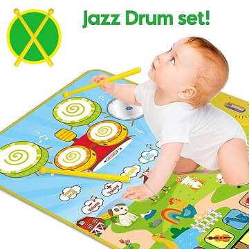 3 in 1 Musical Mat for Toddlers 1-3, Piano Mat & Drum Mat with 2 Sticks, Early Educational Learning ...