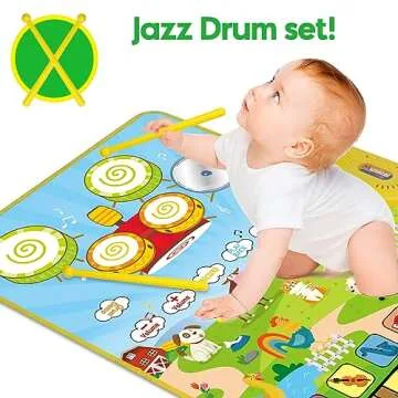 3 in 1 Musical Mat for Toddlers 1-3, Piano Mat & Drum Mat with 2 Sticks, Early Educational Learning ...