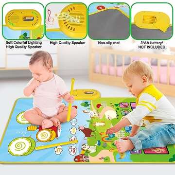 3 in 1 Musical Mat for Toddlers 1-3, Piano Mat & Drum Mat with 2 Sticks, Early Educational Learning Toys for 12-18 Months Baby, Animal Touch Play Blanket Birthday Gifts for 1 2 3 Year Old Boys Girls