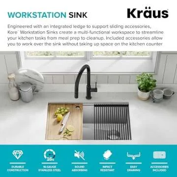 KRAUS Kore 30-Inch Undermount Workstation 16 Gauge Single Bowl Stainless Steel Kitchen Sink with Accessories, KWU110-30