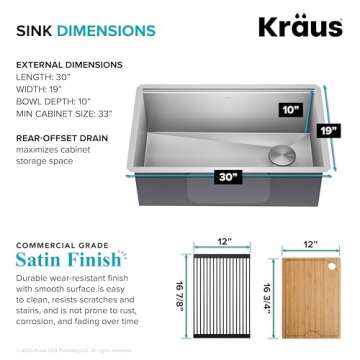 KRAUS Kore 30-Inch Undermount Workstation 16 Gauge Single Bowl Stainless Steel Kitchen Sink with Accessories, KWU110-30
