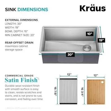 KRAUS Kore 30-Inch Undermount Workstation 16 Gauge Single Bowl Stainless Steel Kitchen Sink with Accessories, KWU110-30