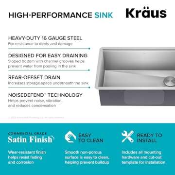 KRAUS Kore 30-Inch Undermount Workstation 16 Gauge Single Bowl Stainless Steel Kitchen Sink with Accessories, KWU110-30
