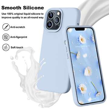 Ktele Compatible with iPhone 13 Pro Max Case 6.7 inch Premium Liquid Silicone with [Soft Anti-Scratch Microfiber Lining] Gel Rubber Full-Body Bumper Protection Case for iPhone 13 Pro Max - Light Blue