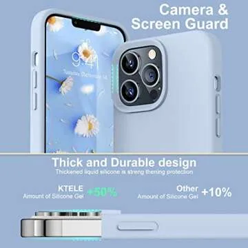 Ktele Compatible with iPhone 13 Pro Max Case 6.7 inch Premium Liquid Silicone with [Soft Anti-Scratch Microfiber Lining] Gel Rubber Full-Body Bumper Protection Case for iPhone 13 Pro Max - Light Blue
