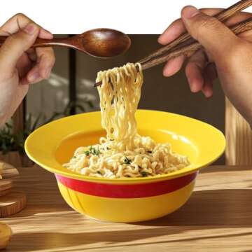 shiningsoul OP Yellow Straw Hat Ramen Bowl Set, Ceramic Straw Hat Bowl with Wooden spoon & Chopsticks, OP Merchandise/Anime Gifts