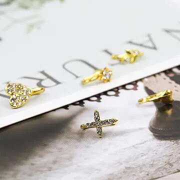 NEWITIN 6 Pairs Stainless Steel Nose Stud Rings for Women Clip on Nose Rings Non Piercing Inlaid Cubic Zirconia Fake Nose Ring for Women