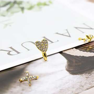 NEWITIN 6 Pairs Stainless Steel Nose Stud Rings for Women Clip on Nose Rings Non Piercing Inlaid Cubic Zirconia Fake Nose Ring for Women