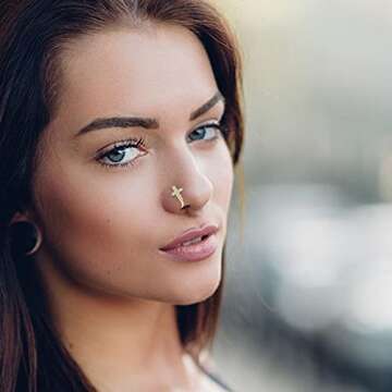 NEWITIN 6 Pairs Stainless Steel Nose Stud Rings for Women Clip on Nose Rings Non Piercing Inlaid Cubic Zirconia Fake Nose Ring for Women