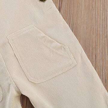 YOKJZJD Newborn Infant Baby Boy Girl Fall Winter Suspender Pants Overalls Corduroy Bib Pants Trousers with Pockets (Beige White, 0-6Months)