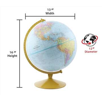 Replogle Explorer World Blue Ocean Globe, Desktop, 12" diameter, Up-to-Date Cartography, Raised Reli...
