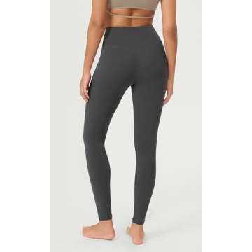 ODODOS Cloud Feeling Ruched Yoga Leggings for Women 7/8 Length High Waist Crossover Yoga Pants, Charcoal, Medium