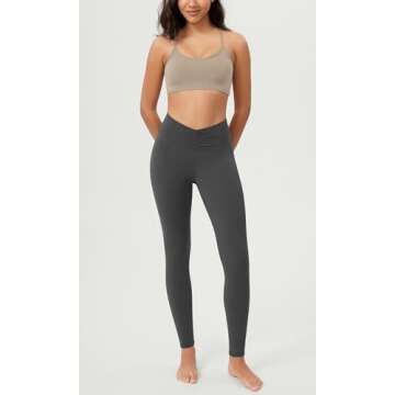 ODODOS Cloud Feeling Ruched Yoga Leggings for Women 7/8 Length High Waist Crossover Yoga Pants, Charcoal, Medium