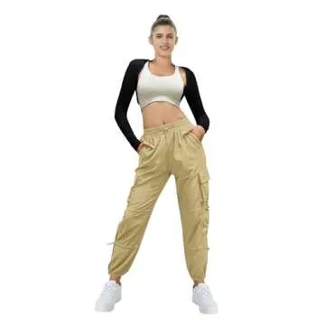 AB-Eleven Women's Lightweight Cargo Pants Quick Dry Joggers with 6 Pockets Elastic Waist and Water-Resistant Hiking Pants Khaki