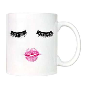 Taza de café con pestañas y lápiz labial, bonito regalo para mujer, taza de pestañas, regalo par...