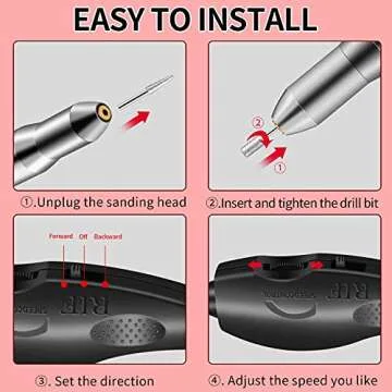 Nail Drill Set,DELIFO Electric Portable Nail File Drills Kit with 6 Heads & 6 Sanding Bands, Professional Manicure Pedicure Machine Tools for Acrylic Nails, Polishing Shape, USB Rechargeable（Normal）