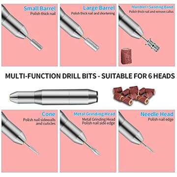 Nail Drill Set,DELIFO Electric Portable Nail File Drills Kit with 6 Heads & 6 Sanding Bands, Professional Manicure Pedicure Machine Tools for Acrylic Nails, Polishing Shape, USB Rechargeable（Normal）