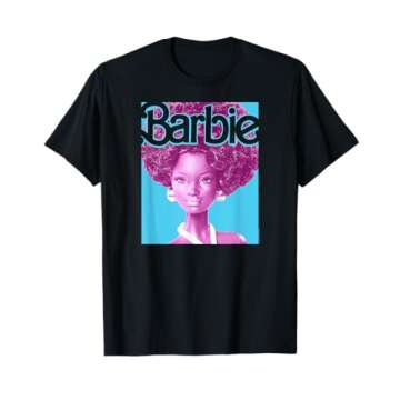 Barbie Afro Doll Classic Fit T-Shirt: Adult Round Neck, Black, Short Sleeve, Cotton-Polyester