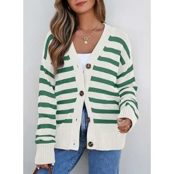 EVALESS Women’s Striped Cardigan - Trendy V-Neck Design