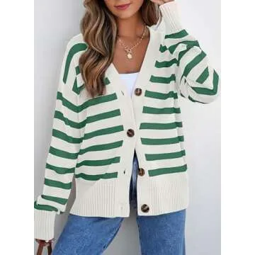 EVALESS Women’s Striped Cardigan - Trendy V-Neck Design