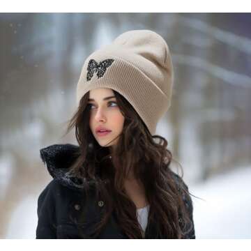 Joylife Butterfly Embroidered Cuffed Beanie Hat