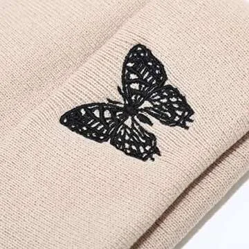 Joylife Butterfly Embroidered Cuffed Beanie Hat
