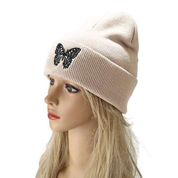 Joylife Butterfly Embroidered Cuffed Beanie Hat
