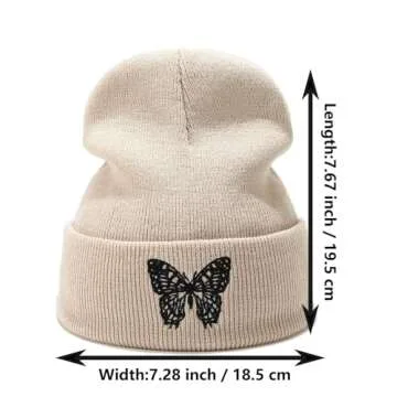 Joylife Butterfly Embroidered Cuffed Beanie Hat