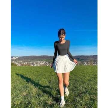 OQQ Women's 2 Piece Bodysuits Sexy Ribbed One Piece Long Sleeve Crew Neck Tops Bodysuits Black Beige