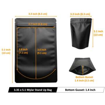 Chamigon 100 Pack Matte Black Mylar Stand Up Bags - 3.3x5.1 Inches Smell Proof Resealable Bags, Heat Sealable Foil Packaging Zipper Pouch Bags for Food Storage