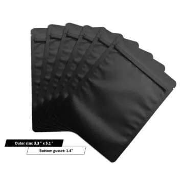 Chamigon 100 Pack Matte Black Mylar Stand Up Bags - 3.3x5.1 Inches Smell Proof Resealable Bags, Heat Sealable Foil Packaging Zipper Pouch Bags for Food Storage