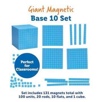 Learning Resources Giant Magnetic Base Ten, Magnetic Base Ten, Use with Magnetic Surfaces or Whiteboards, 131 Piece Set