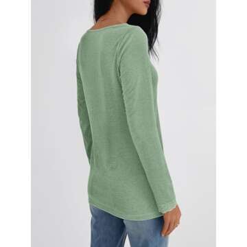 AUTOMET Long Sleeve T Shirts for Women Lace V Neck Casual Cute Tops Loose Fit Fall Winter Basic Clothing, LightGreen, XL