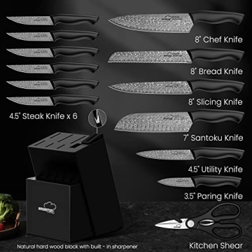 Amorston 15-Piece Premium Knife Set with Sharpener