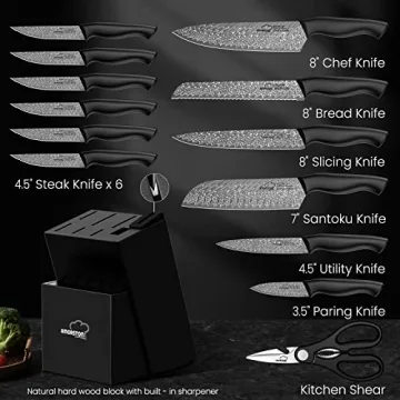 Amorston 15-Piece Premium Knife Set with Sharpener