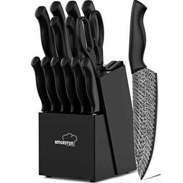 Amorston 15-Piece Premium Knife Set with Sharpener