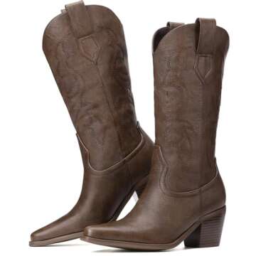 Platikly Brown Cowboy Boots - Embroidered Stylish Comfort