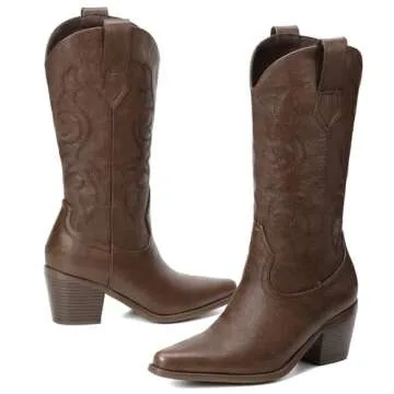 Platikly Brown Cowboy Boots - Embroidered Stylish Comfort