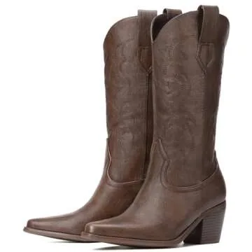 Platikly Brown Cowboy Boots - Embroidered Stylish Comfort