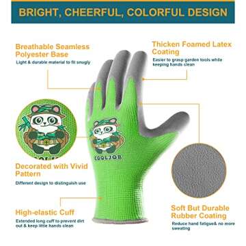 COOLJOB 3 Pairs Kids Gardening Gloves for Little kid Age 3-5, Children Toddlers Boys Grippy Rubber C...