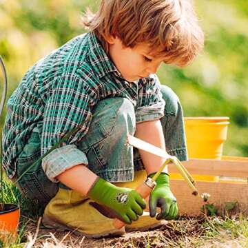 COOLJOB 3 Pairs Kids Gardening Gloves for Little kid Age 3-5, Children Toddlers Boys Grippy Rubber Coated Work Gloves, Red & Green & Blue (Explorer, Small S)