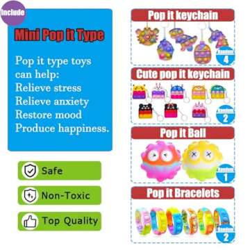 112 PCS Pop Party Favors Toys for kids,Premium Pop Fidget Toys for All Ages kids,Assortment pinata stuffers,classroom prizes,Prize Box Toys,Goody Bag Fillers,Carnival Prizes for Boys and Girls 4-10